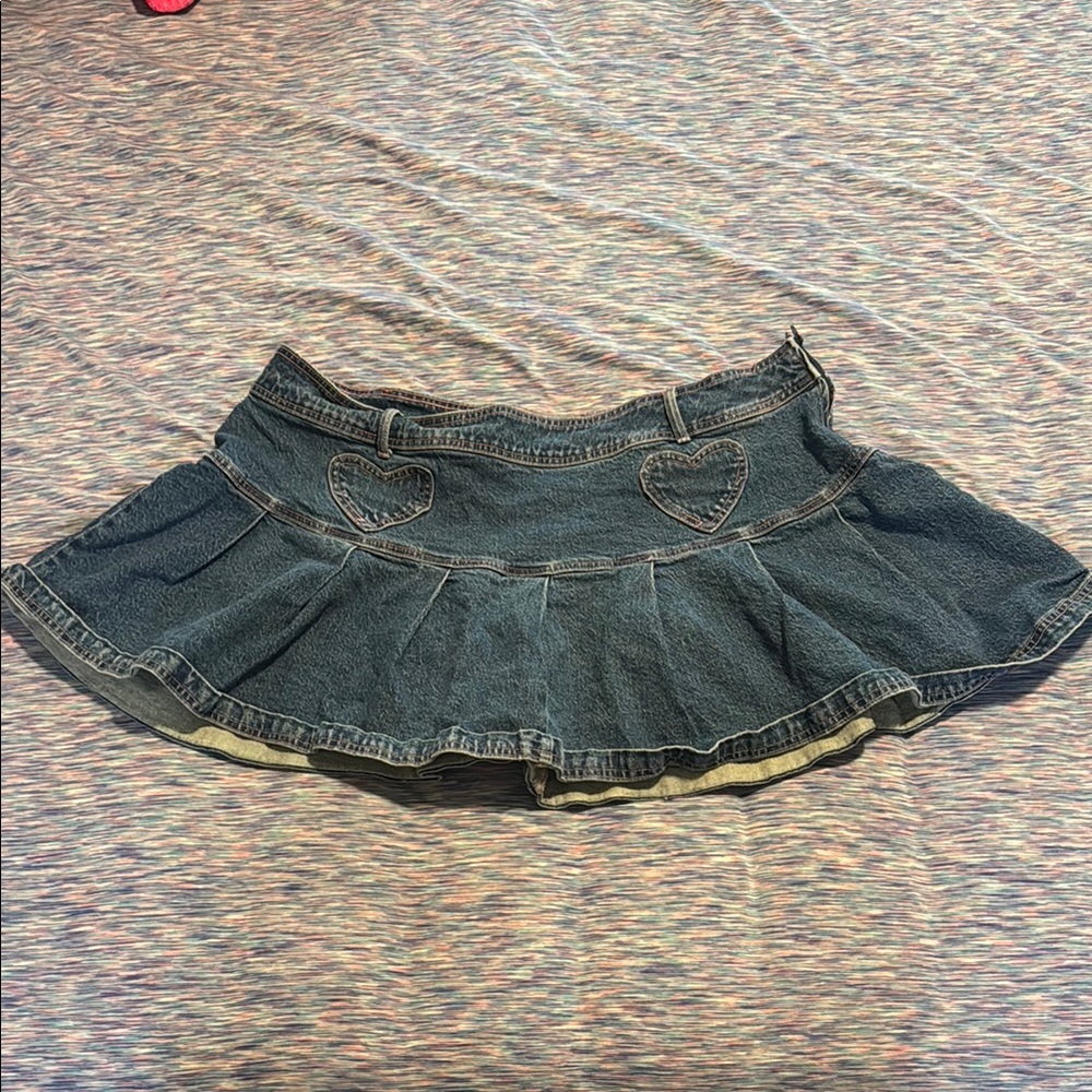 Blue Ruffled Skater denim Mini Skirt